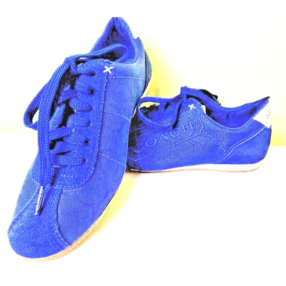 Coach Womens 6.5 Patti Sneakers A1327 Low Top Lace Up Blue Canvas Shoe 6.5M Logo